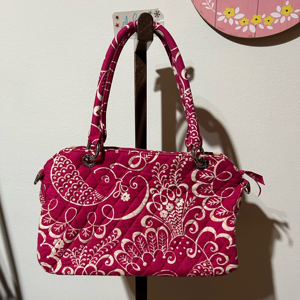 Vera Bradley: Twirly Birds pattern shoulder bag  pink and white